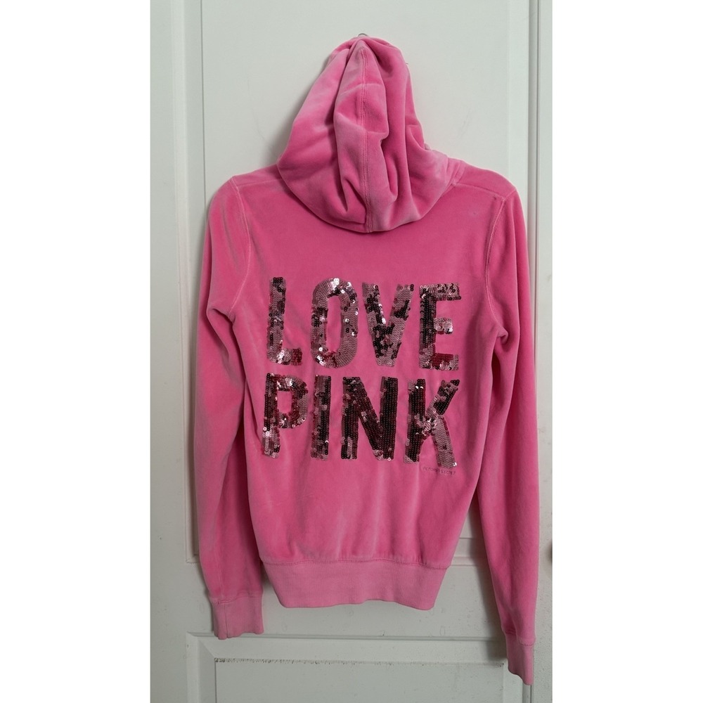 Victoria's Secret PINK Sequin Bling Full Zip Hoodie Sweatshirt Medium Y2K Love